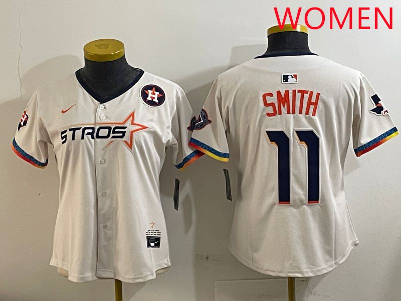 Women Houston Astros #11 Smith Cream Fourth generation Joint Name Nike 2025 MLB Jersey style 6->women mlb jersey->Women Jersey